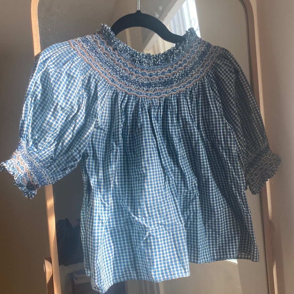 Doen Gingham Smocked Blouse